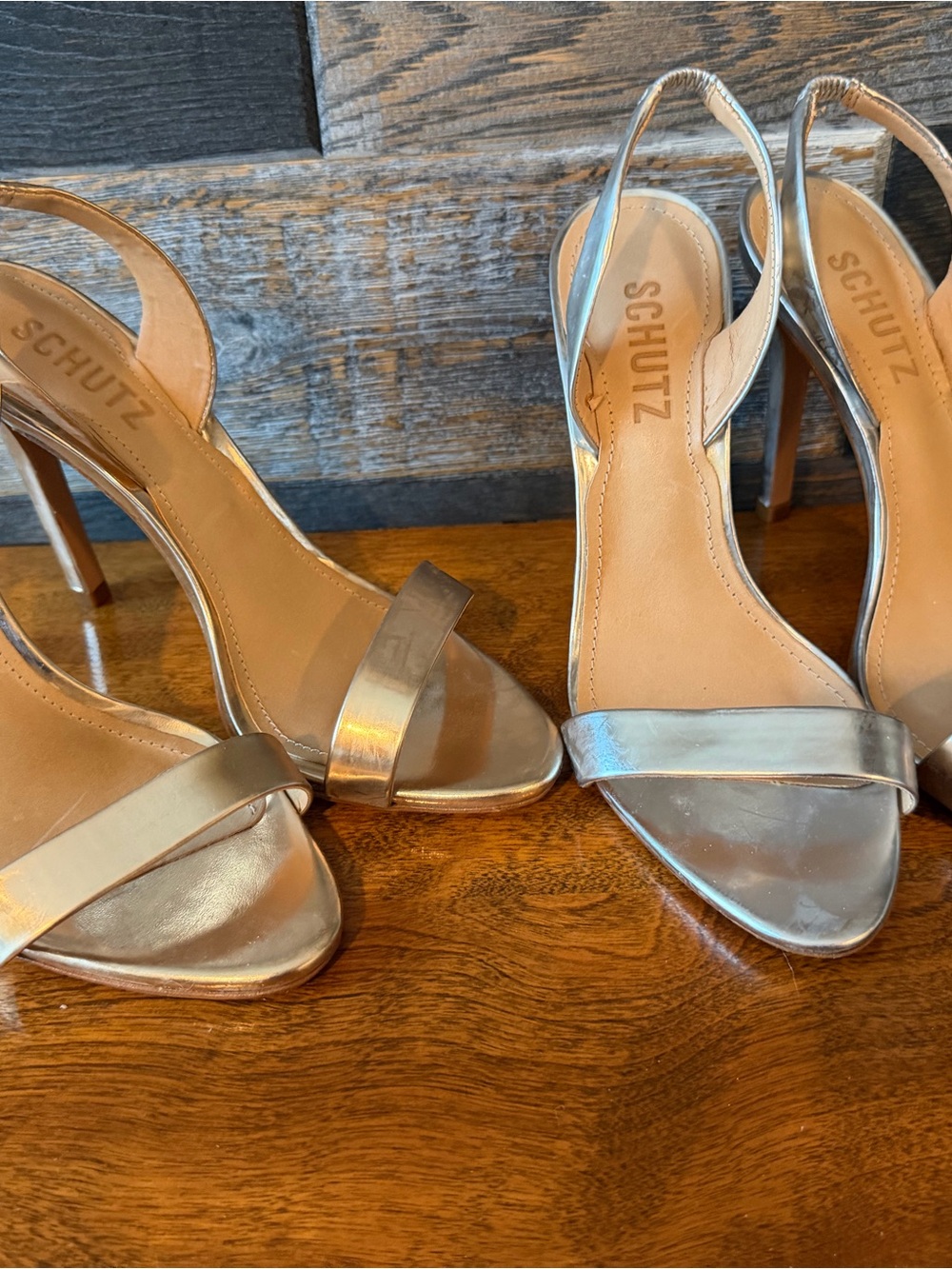 SCHUTZ Women's Metallic Gold & Silver Strappy Heeled Sandals 2 Pair Bundle Sz 6